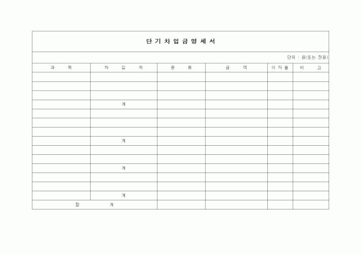 (경리)단기차입금명세서1