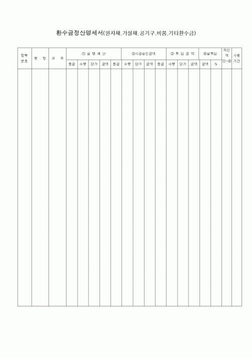(공사예산/실행)환수금정산명세서