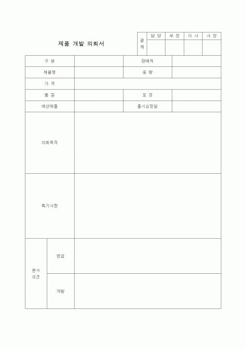 (제조/생산)제품개발의뢰서