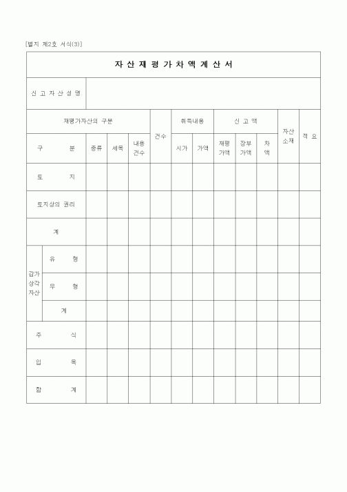 (경리)자산재평가차액계산서