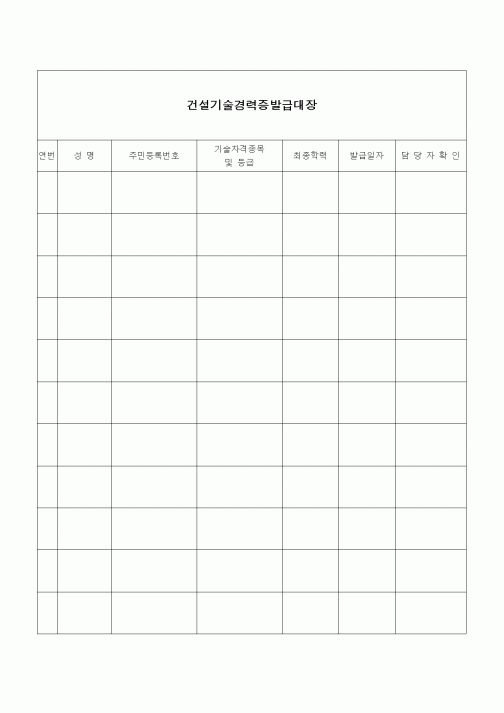 (노무관리)건설기술경력증 발급대장3