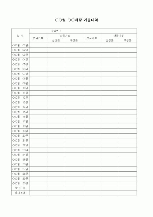 (경리)매장 가불내역