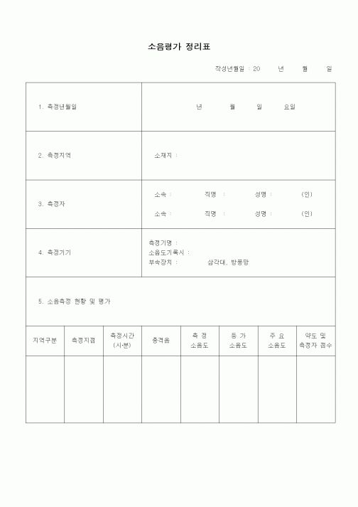 (부동산)소음평가 정리표