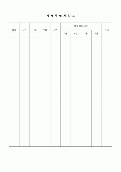 (자재관리)자재투입계획표