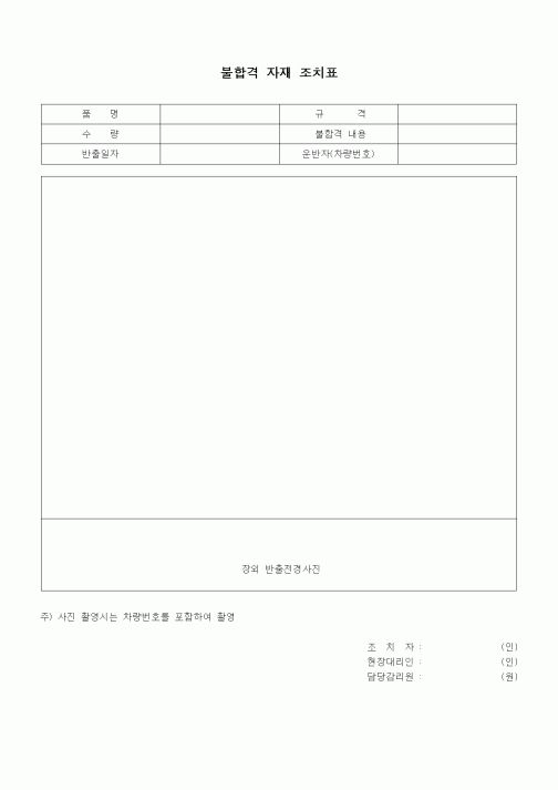 (자재관리)불합격 자재 조치표