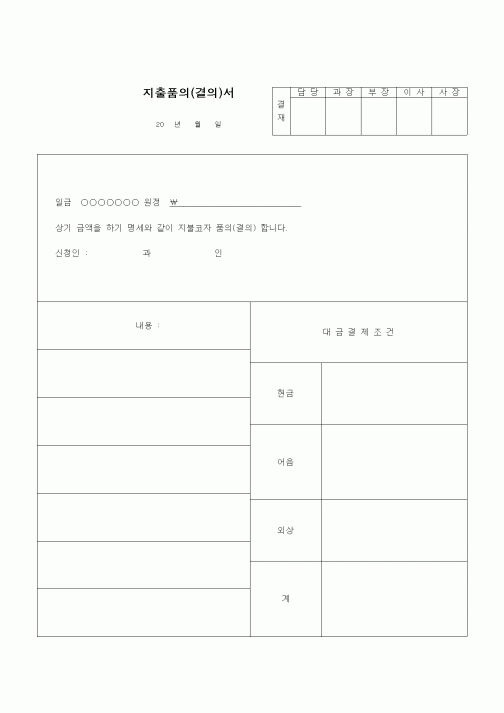 (건설규정)지출 품의(결의)서