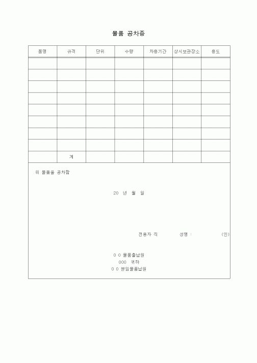 (제조/생산)물품 공차증