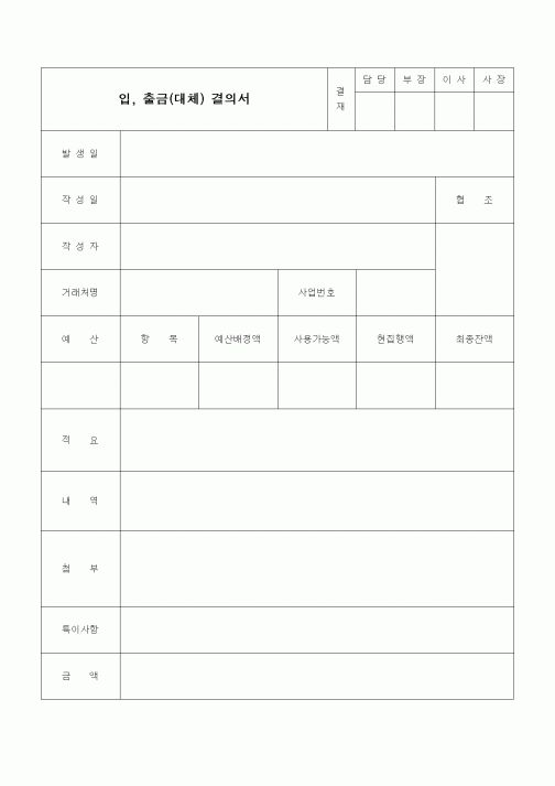 (경리)입, 출금(대체) 결의서