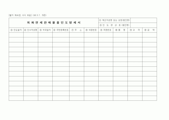 (경리)외화면세판매물품인도명세서