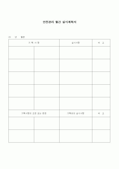 (건설규정)안전관리 월간 실시계획서