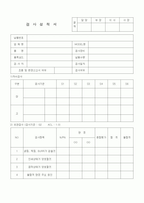 (품질관리)검사성적서