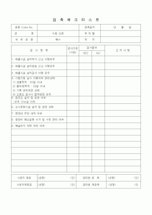 (품질관리)검측체크리스트(수질오염(폐수))
