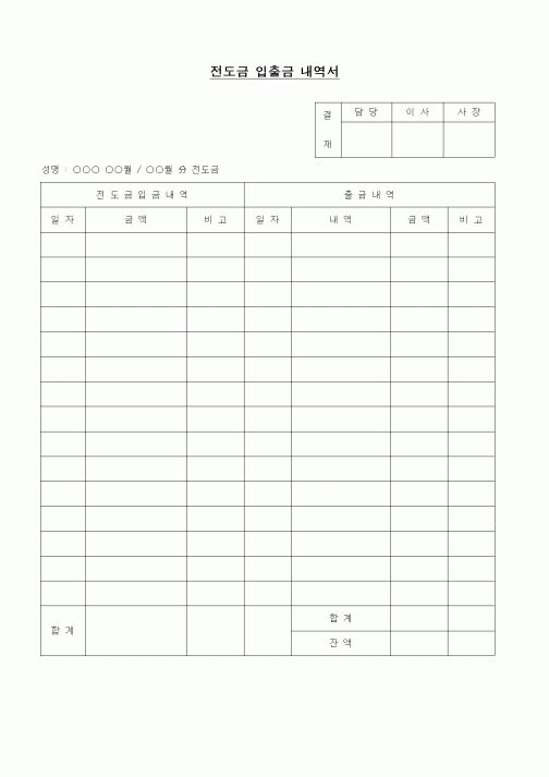 (경리)전도금 입출금 내역서