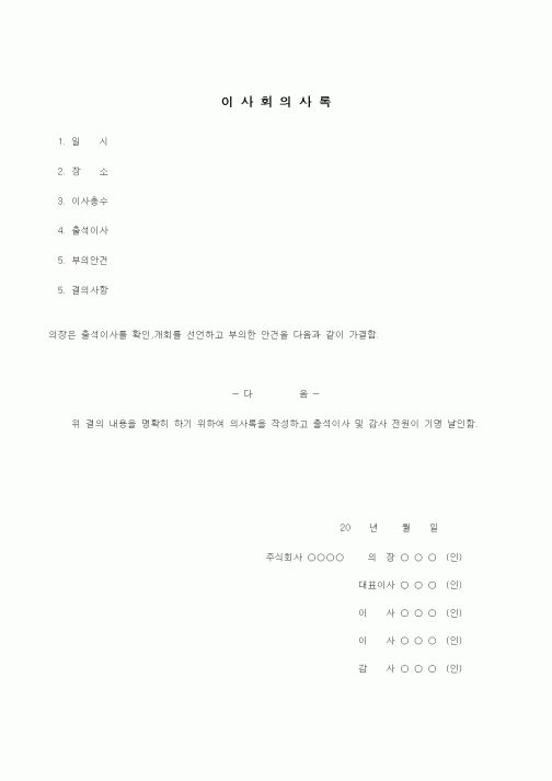 (건설규정)이사회 의사록