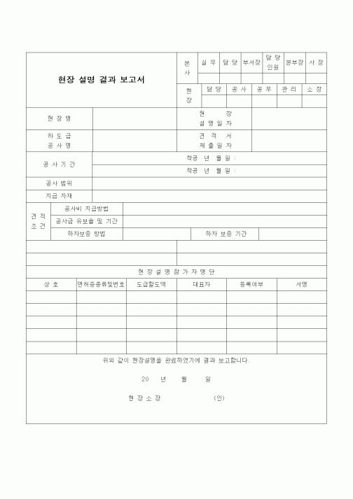 (공사관리)현장 설명 결과 보고서