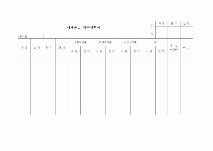(자재관리)자재수급 세부계획서1