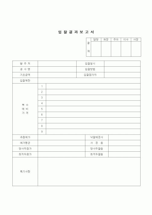 (건설규정)입찰결과 보고서