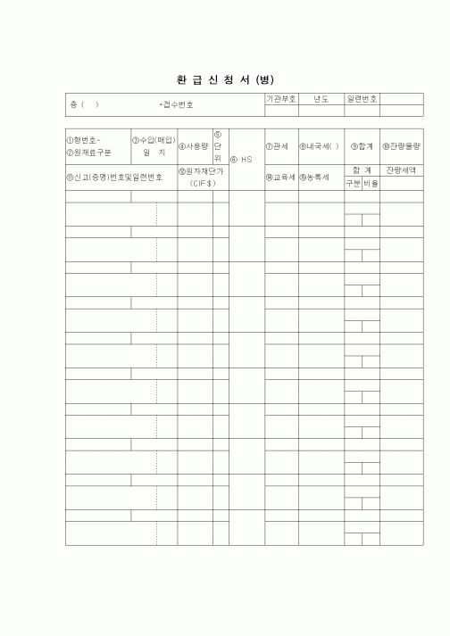 (무역/수출입)환급신청서