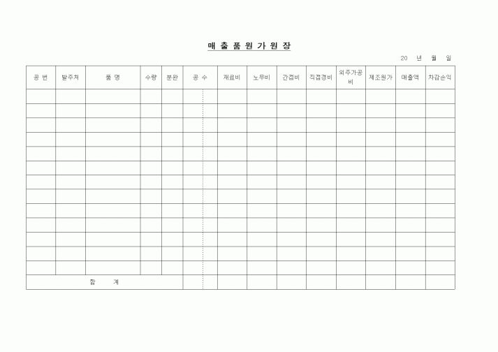 (제조/생산)매출품 원가 원장