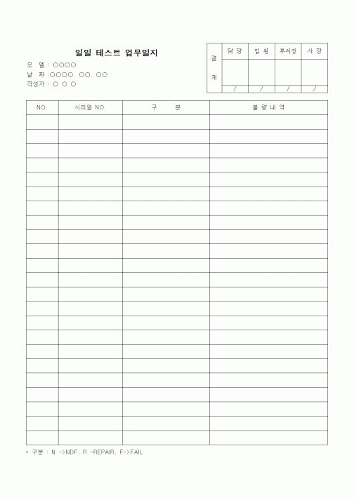 (제조/생산)일일 테스트 업무일지