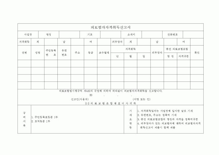 (4대보험)피보험자자격취득신고서