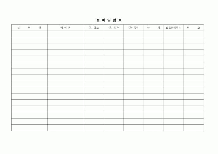 (제조/생산)설비 일람표