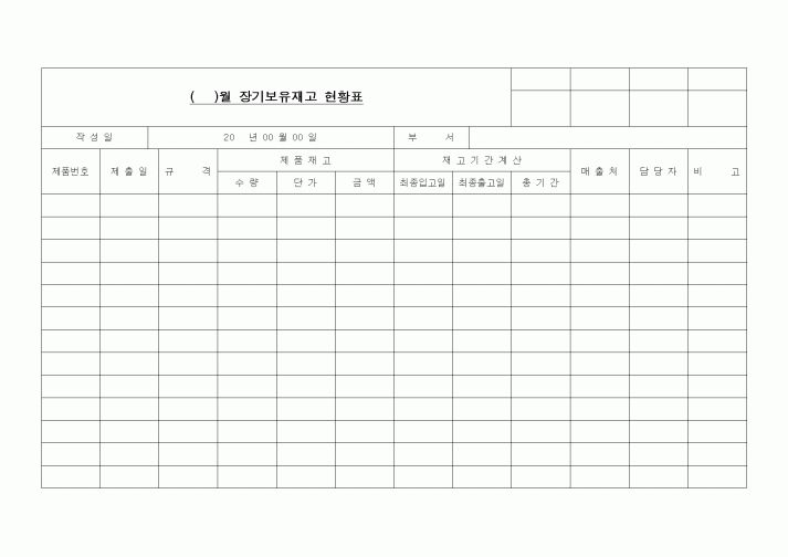 (제조/생산)장기보유재고 현황표