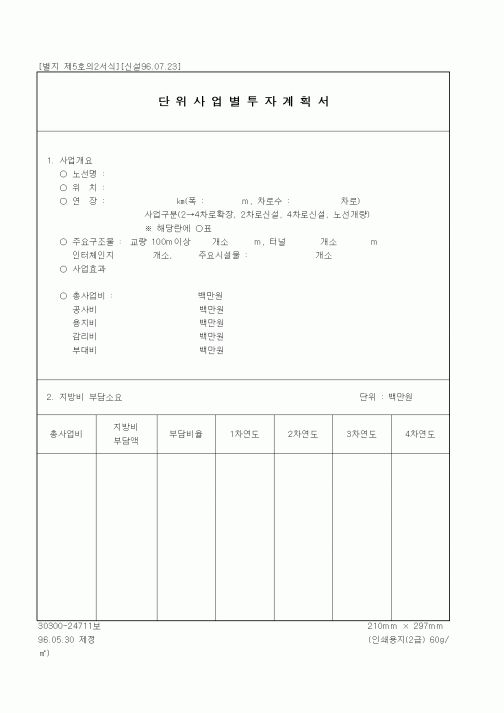 (공사예산/실행)단위사업별투자계획서