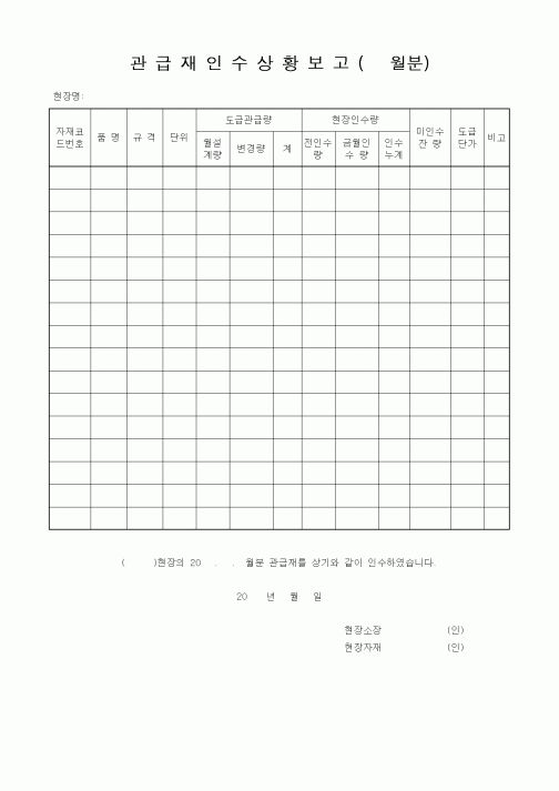 (자재관리)관급재인수상황보고