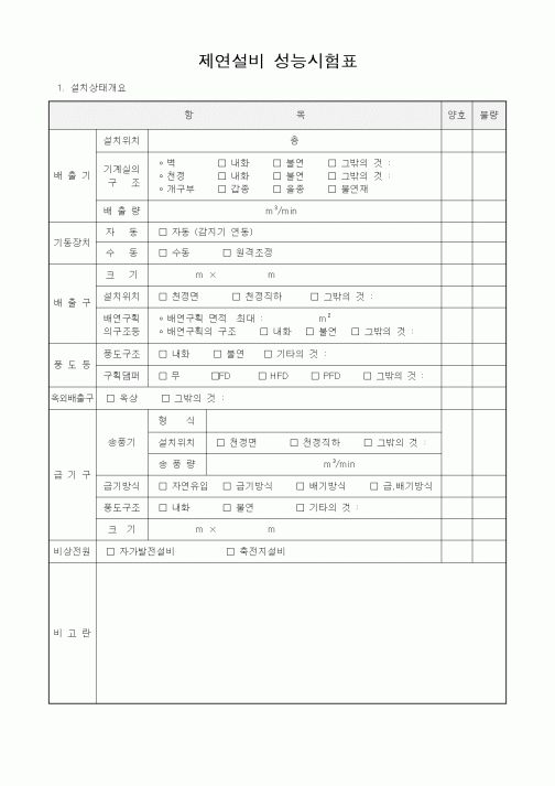 (시공계획)제연설비성능시험표