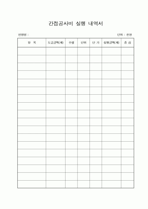 (공사예산/실행)간접공사비 실행 내역서
