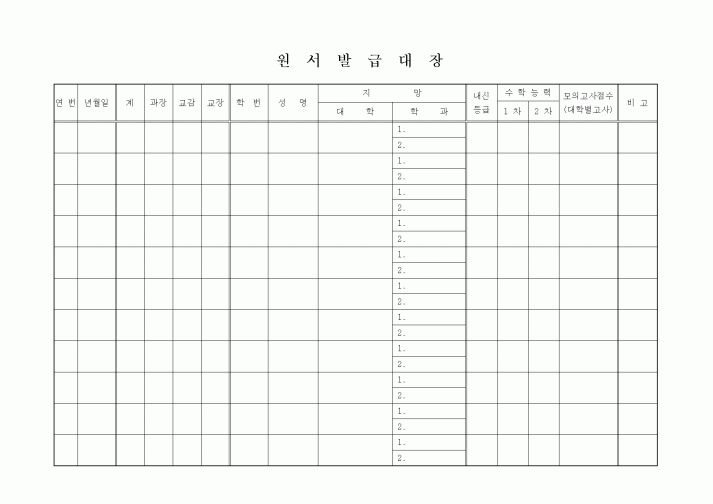 원 서 발 급 대 장
