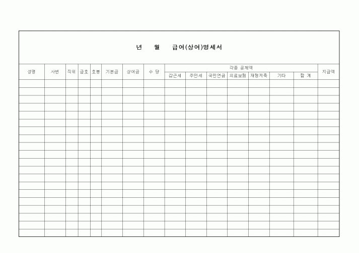 (인사/노무)급여(상여)명세서