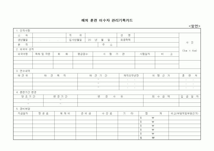 (인사/노무)해외 훈련 이수자 관리기록카드1