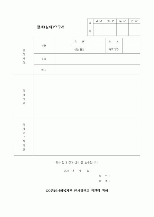 (기타행정서식)징계(심의)요구서