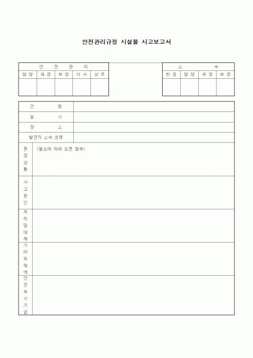 (제조/생산)안전관리규정 시설물 사고보고서1