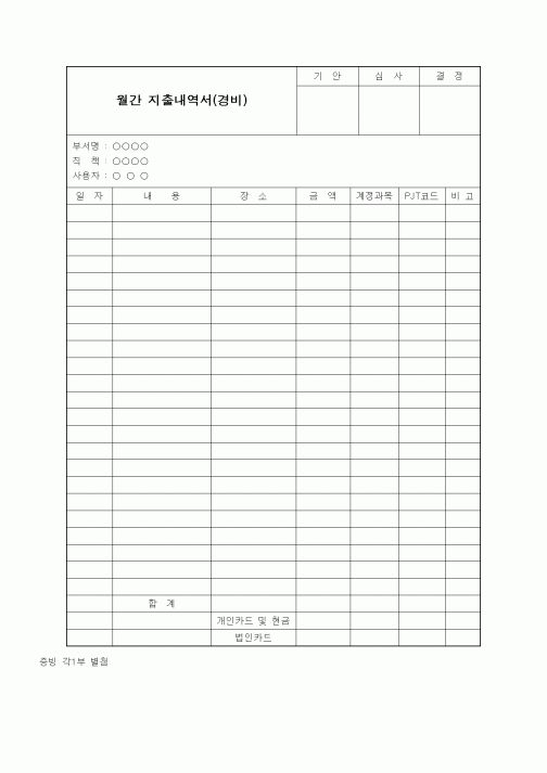 (세무/회계)월간 지출내역서(경비)