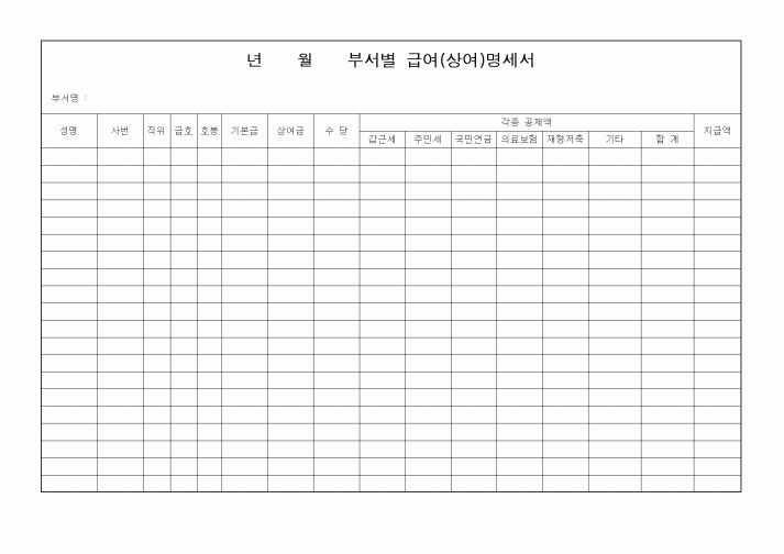 (기타)부서별 급여(상여)명세서