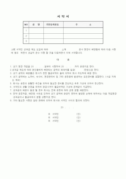 (노무관리)서약서(건설-노무비)