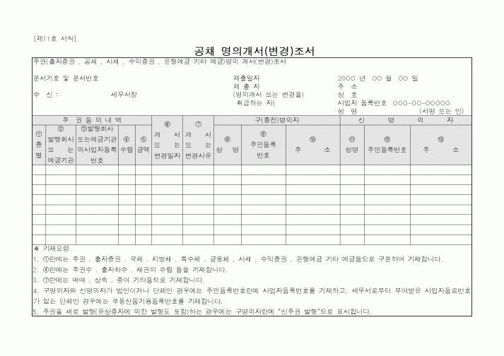 (인사/노무)공채 명의개서(변경)조서1