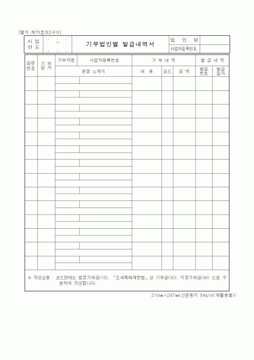 (기타행정서식)기부법인별 발급내역서