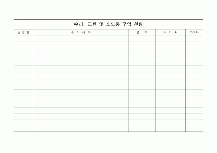 (기타행정서식)차량이력카드(수리)(교환)(소모품구입현황)