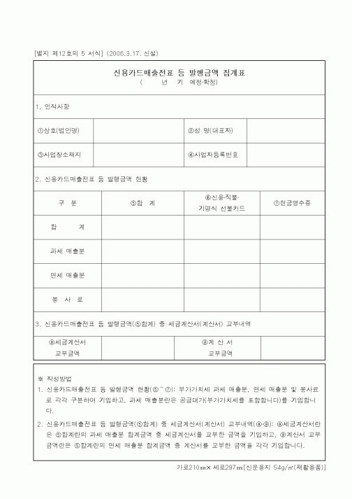 (세무/회계)신용카드매출전표 등 발행금액 집계표
