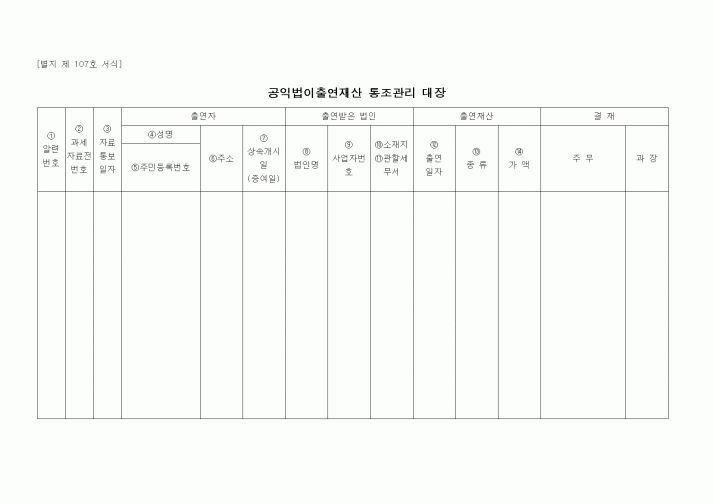 (세무/회계)공익법인 출연재산 통보관리대장
