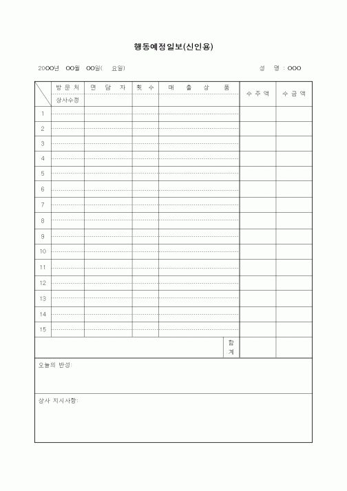 (판매/영업)행동예정일보(신인용)
