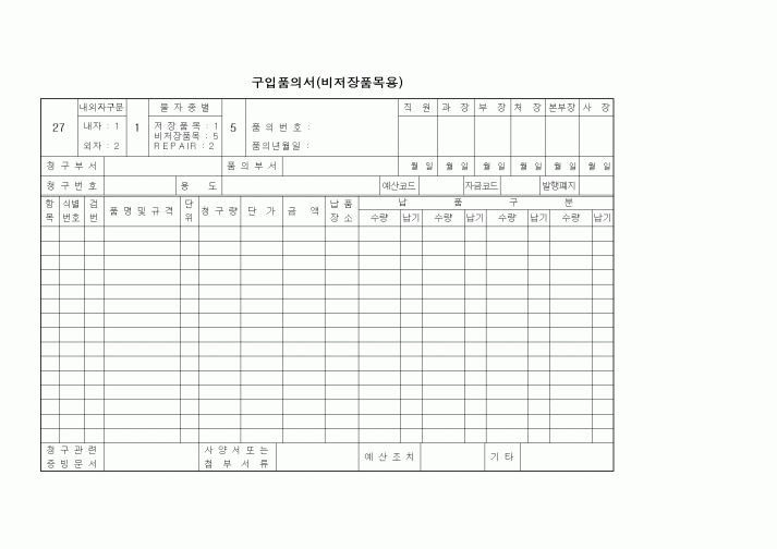 (구매/외주서식)구입품의서(비저장품목용)1