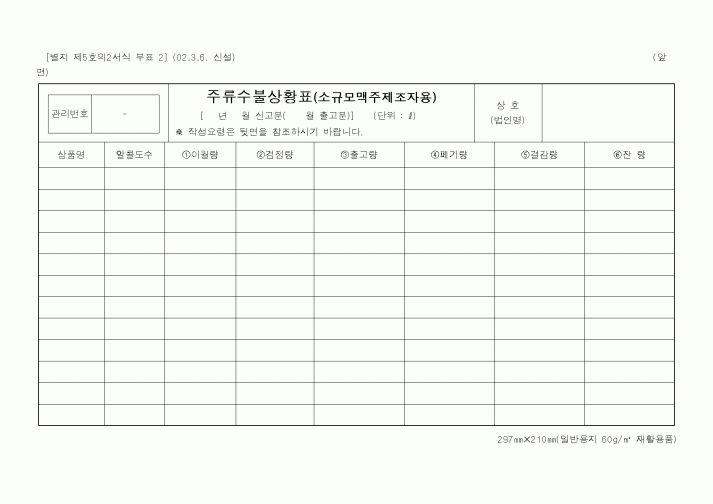 (기타행정서식)주류수불상황표