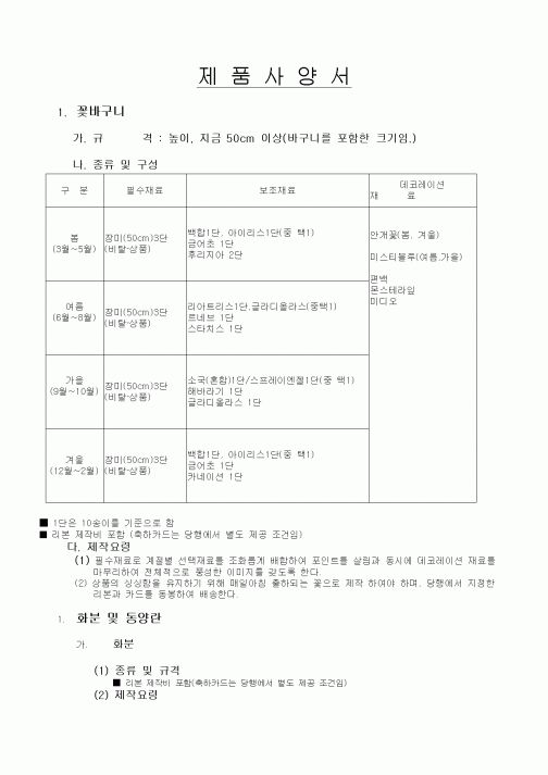 (기타)제품사양서 - 꽃 바구니