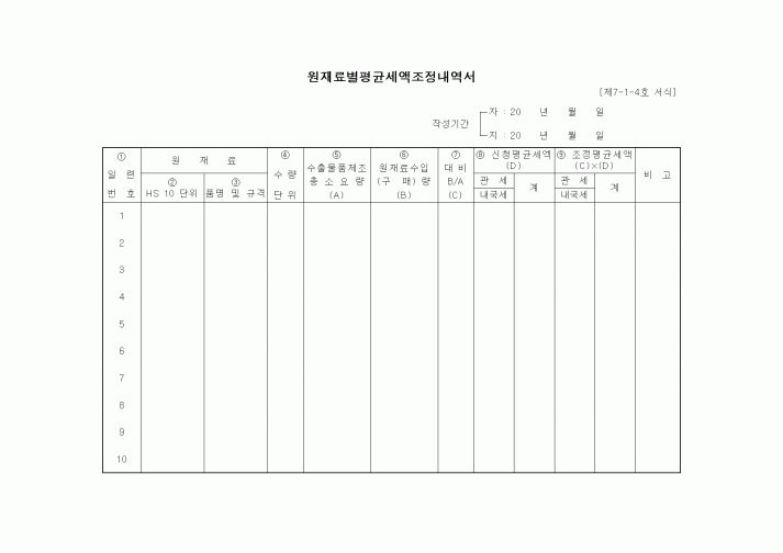(세무/회계)원재료별평균세액조정내역서