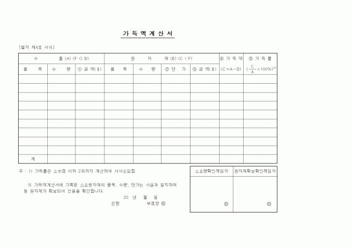 (제조/생산)가득액계산서